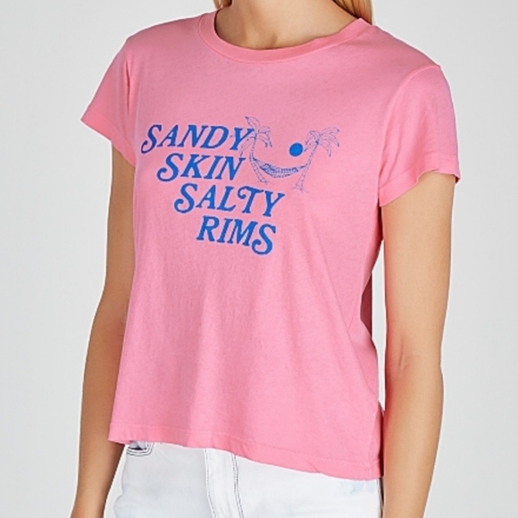 Wildfox Tee Sandy Skin Salty Rims Cotton Short Sleeves Crew Neck Pink L NWT - Picture 4 of 12